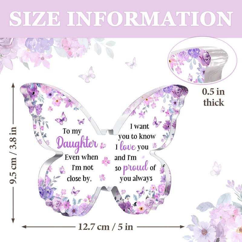 Glydein Valentines Day Gift for Daughter from Mom Dad, Unique Purple Butterfly Acrylic Plaque Desk Decor, Christmas Birthday Gifts for Daughter Adult Graduation, 5 x 3.8 x 0.5 inches - Image 4